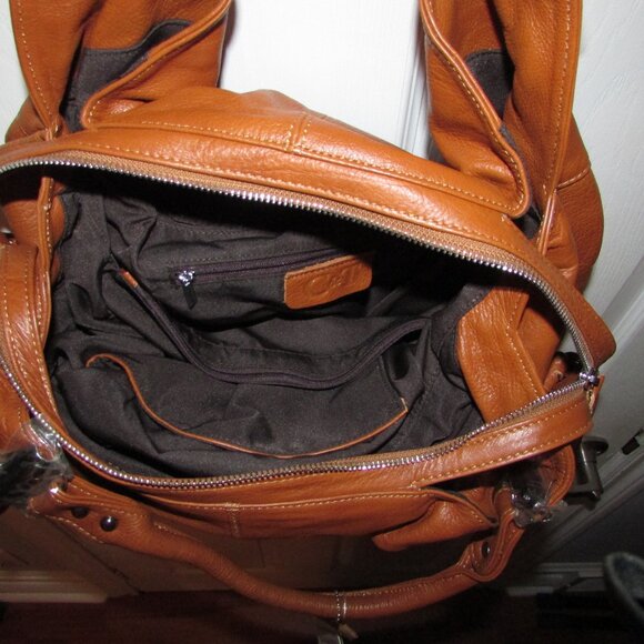 Leather Caramel Tan Unique Hobo Handbag - NEW - Picture 11 of 12